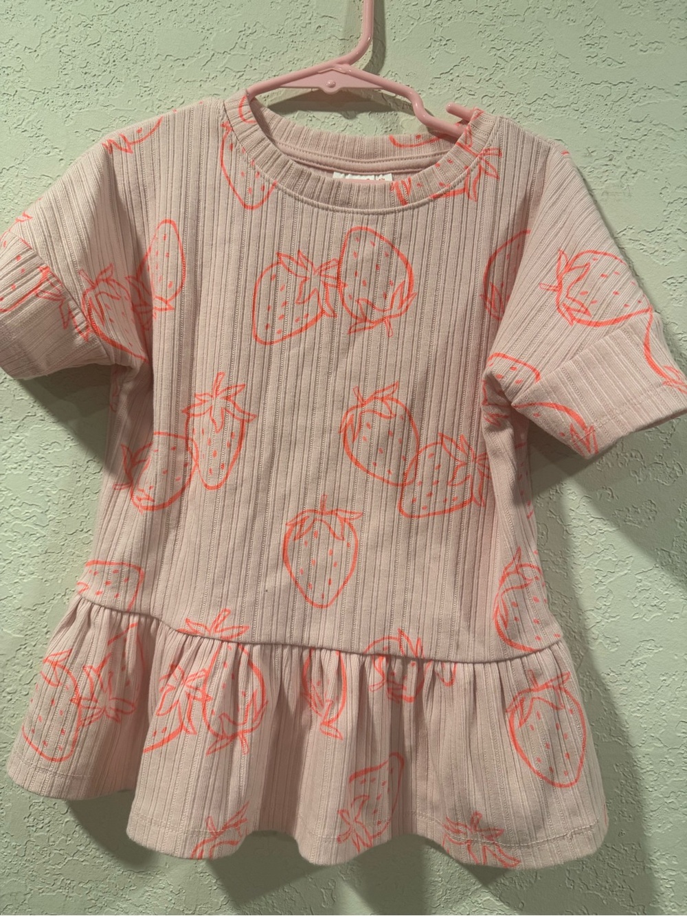 Cat & Jack Pink Ribbed Peplum Top with Neon Strawberry Print